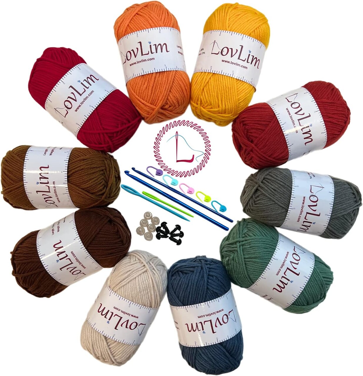 10-Pack Soft Cotton Yarn Skeins – 50g Each, 1200+ Yards DK Crochet & Knitting Yarn with Free Amigurumi Patterns, Premium Starter Kit (Autumn Colors)